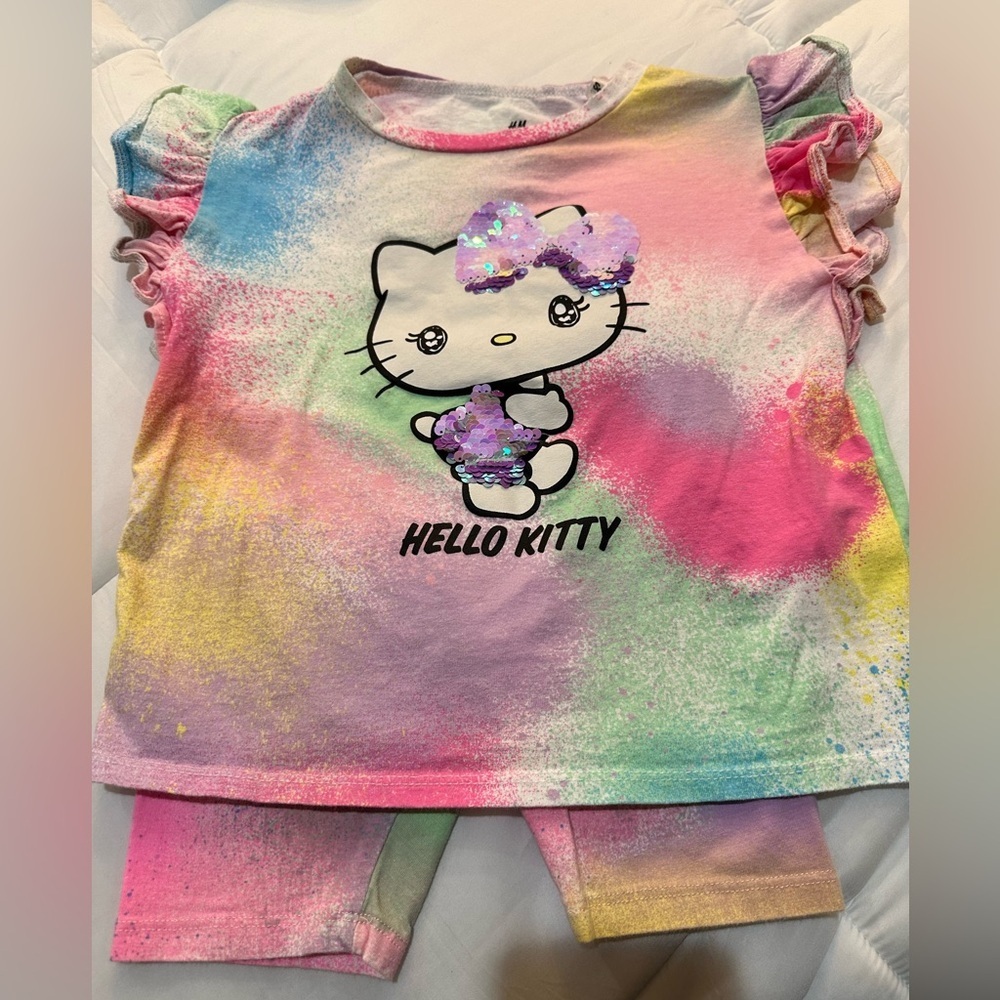 H&M Hello Kitty Cycle Shorts and Matching Top with Sequin Detail 5T